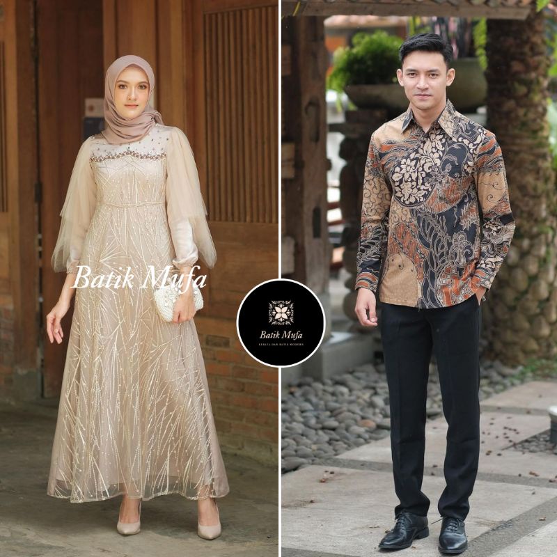 Luna Dress couple Batik | Baju bresmaid Gamis modern Dress brokat baju lebaran terbaru