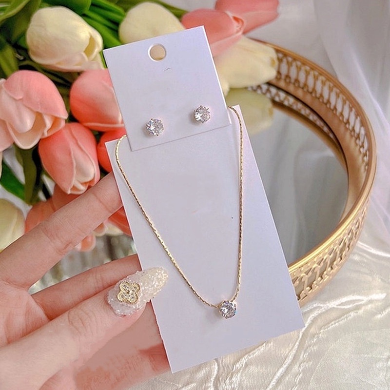 Anting Titanium Berlian Satu Mata Mewah Emas 14K Anti Karat Aksesoris Wanita Korea