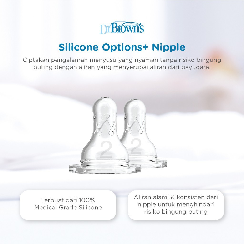 Dr. Brown's Silicone Narrow-Neck Options+ Nipple, 2-Pack / Dot Botol Susu