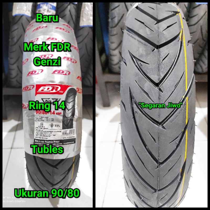 Ban tubles motor matic ring 14 ukuran 90/80 merk FDR genzi ban depan honda vario 150