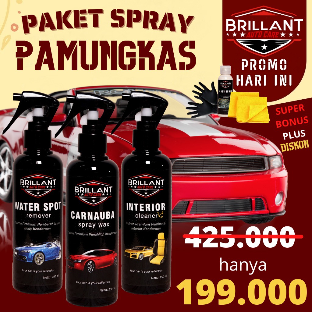 BRILLANT Spray Pamungkas Paket Promo - Paket Perawatan Mobil Pembersih Body Interior Jamur Kaca