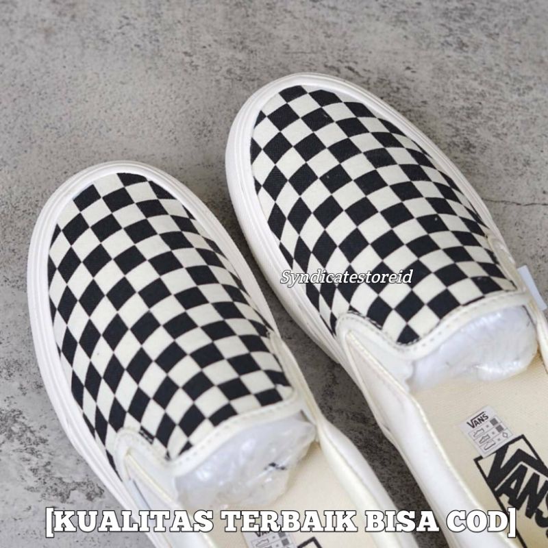 SEPATU VANS SLIP ON CHECKERBOARD OG 100% IMPORT PREMIUM BNIB Black White Sepatu vans sepatu catur slip on catur sepatu vans sneakers vans sepatu pria