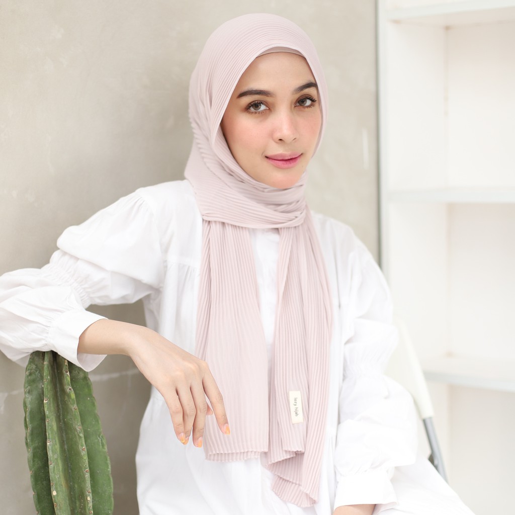 Lozy Hijab - Ayra Pleats Shawl ( Pashmina Full Plisket )-Nude Cream