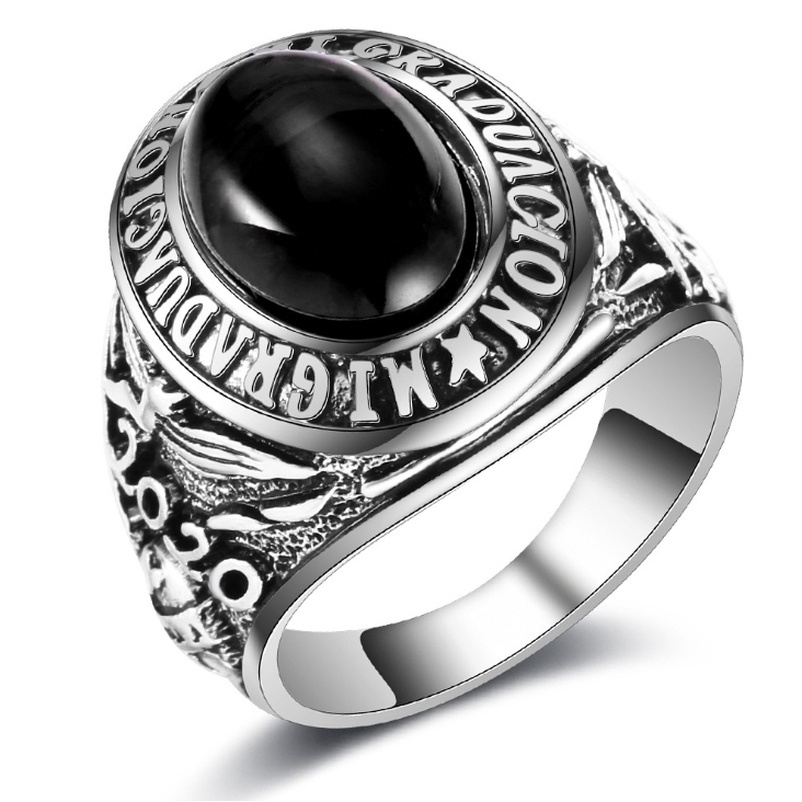 Cincin Batu Merah Raven Dan Wolf Never Fade Rune Bahan Stainless Steel Untuk Pria