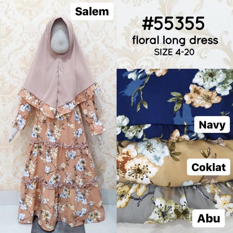 Gamis Anak Bunga Syari + Kerudung Anak – Kids Catherine 55355 Slebew