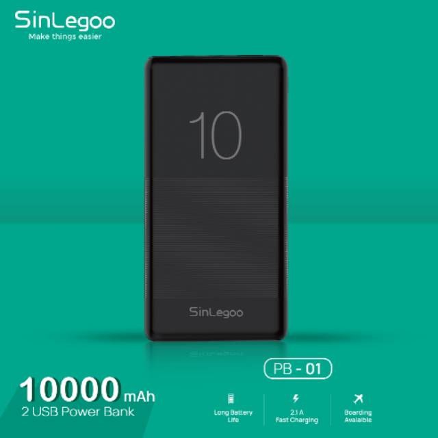 SinLegoo PB-01 PowerBank 10000mAh 2.1A Fast Charging 2 USB GARANSI 1 TAHUN