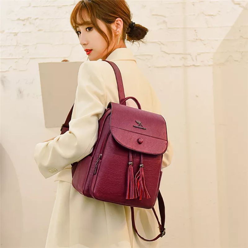 Tas Ransel Stylish Ransel Wanita Kpop Style -MOCHILLASTORE- Backpack Kulit sintetis Lembut Dan Tebal