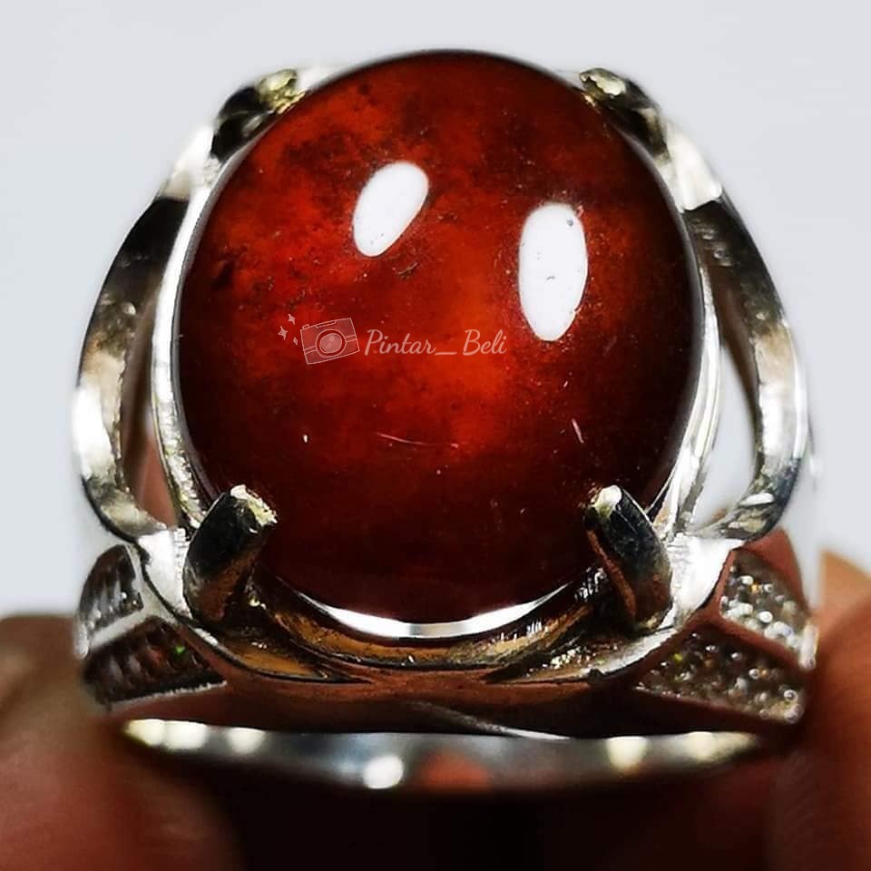 Cincin Batu Permata Pria Natural Red Hessonite Garnet Grossular Size Jumbo HQ