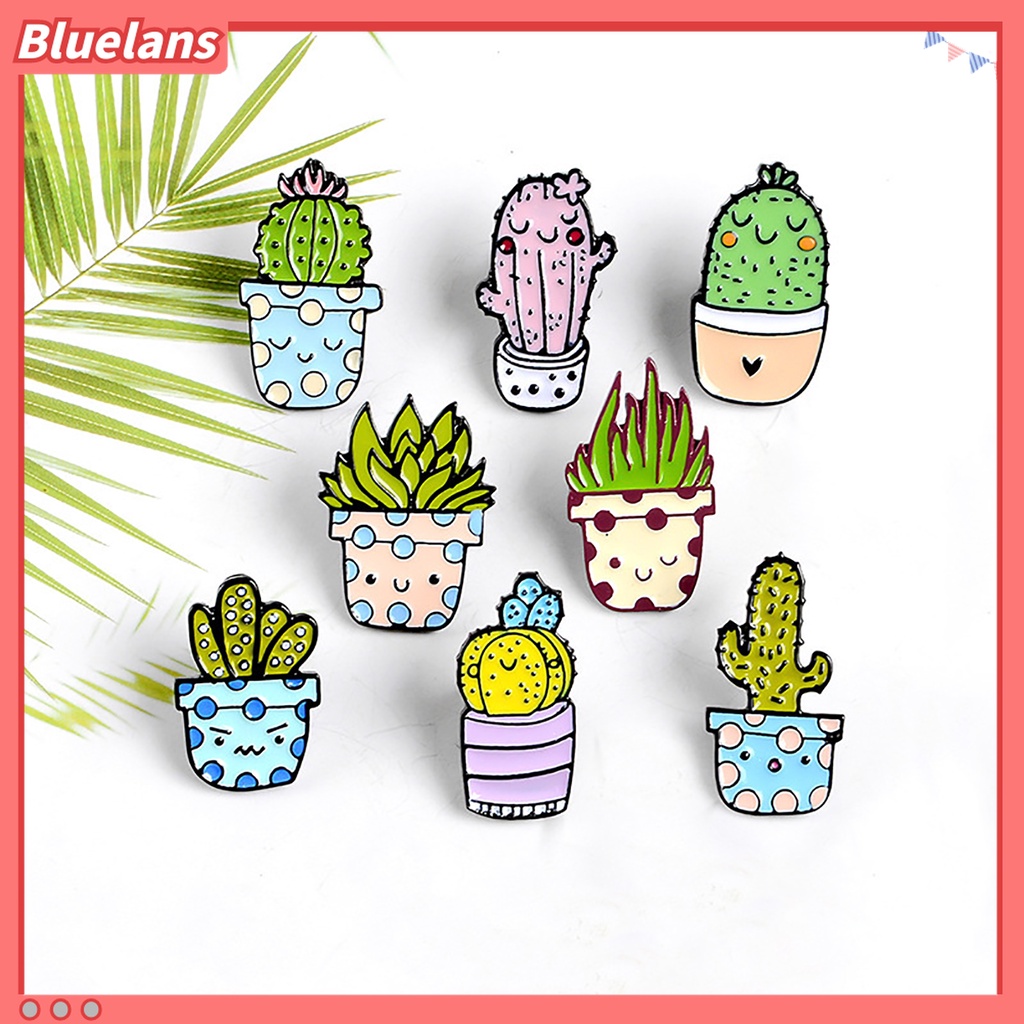 8pcs Bros Pin Enamel Bentuk Pot Tanaman Kaktus Aloe Mini Untuk Pakaian