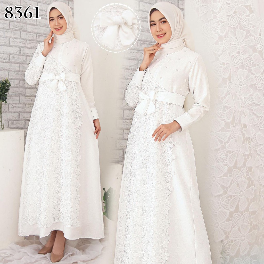 YSF -HITJAB Gamis Putih Gamis Brukat Brokat Gamis Polos 8361