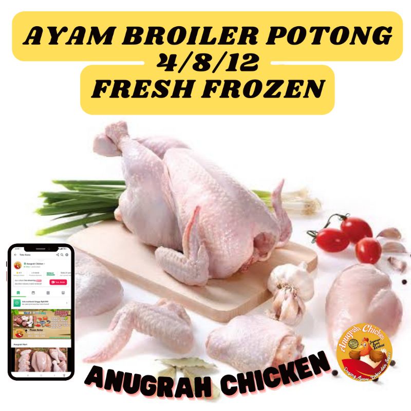 Ayam Broiler 0,6 - 1 Kg Fresh Frozen | Gratis Potong 4/8/12 Bagian
