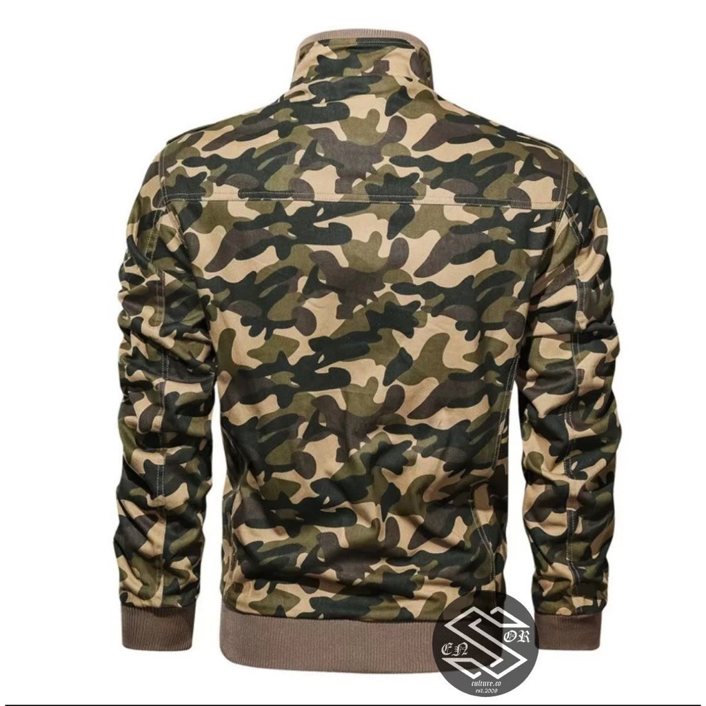 TURUN HARGA ! Jaket Pria Bomber Elegant Camo Army Bahan Canvas Original Distro Bandung - Jaket Bomber Pria