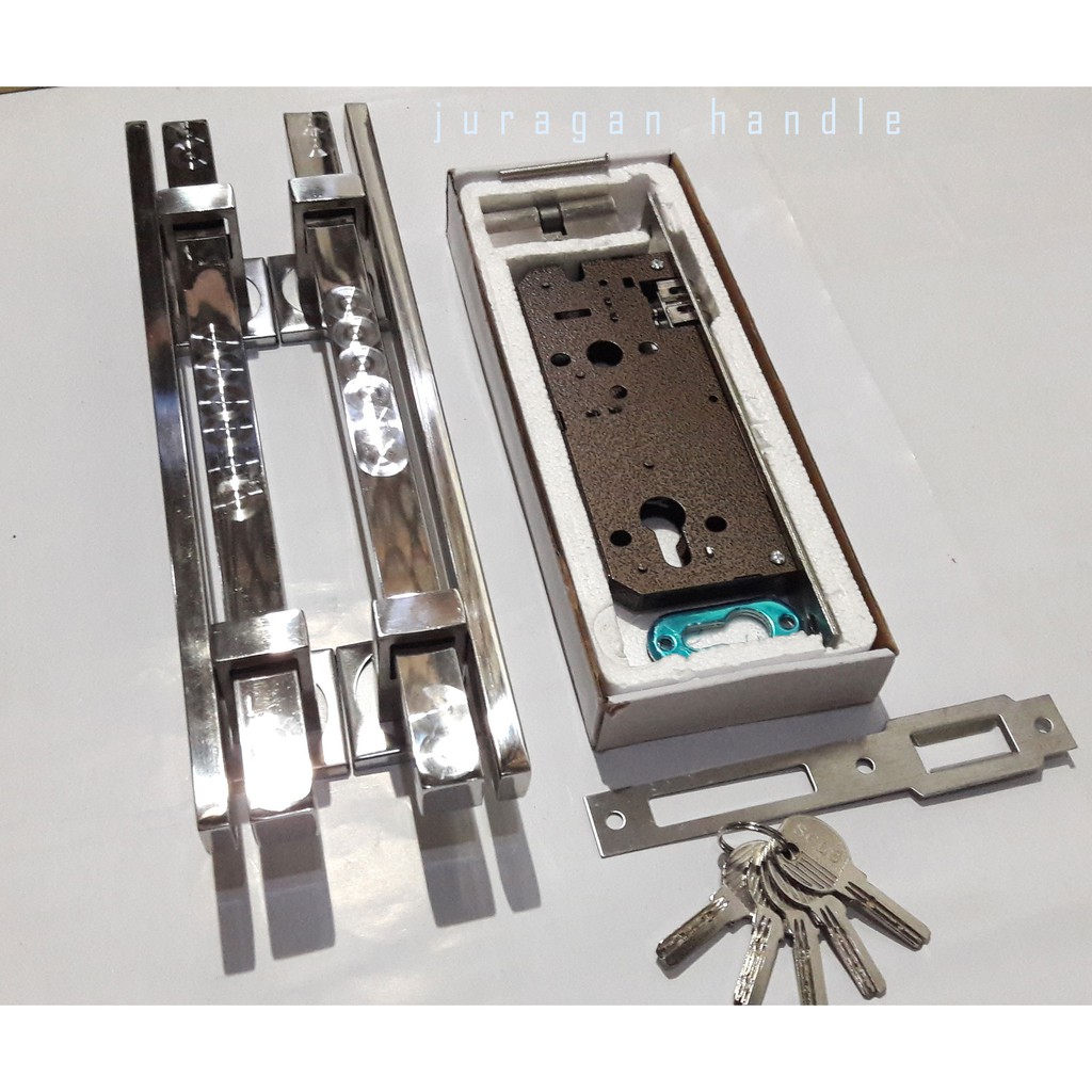 tarikan pintu 33 cm dan body kunci murah stainless minimalis pelor