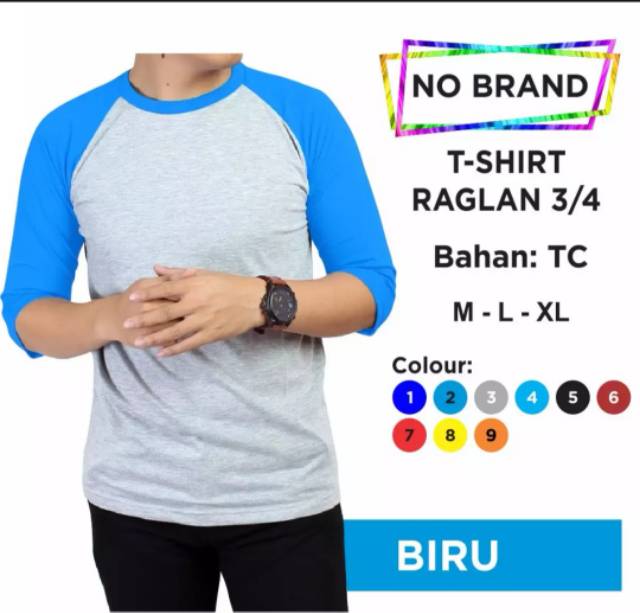 Noveli wear - Kaos polos reglan Abu Misty kombinasi lengan 34 Warna | kaos seragam raglan pria dan wanita