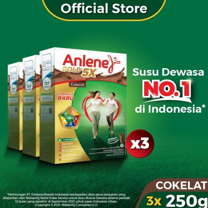 

(BISA COD) Anlene Gold 5X Susu Bubuk Cokelat 3 x 240g-Tulang, Sendi & Otot TERLENGKAP Kode 1283