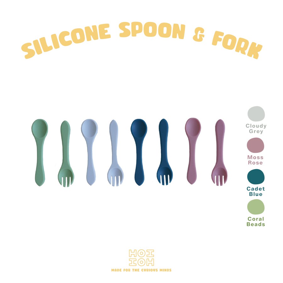 HOI HOI Silicone Fork &amp; Spoon - Sendok Dan Garpu Bayi  Peralatan Makan Bayi