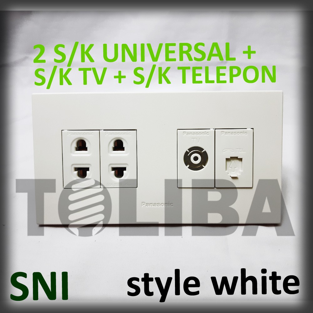 stopkontak tv + stop kontak telepon + 2 s/k universal minimalis style white ib panasonic sni