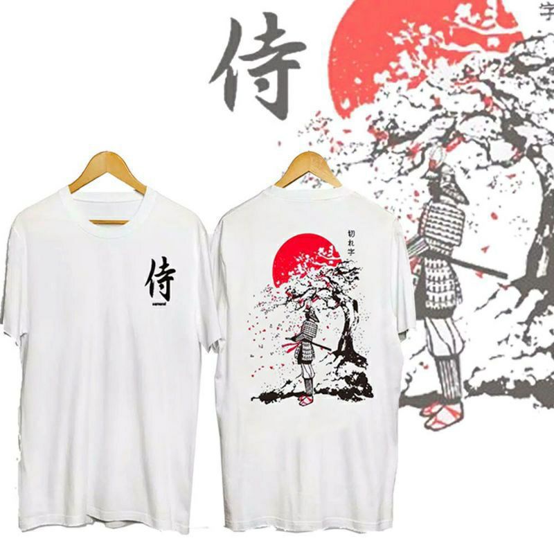KAOS SAMURAI JEPANG/ATASAN PRIA WANITA/KAOS/KAOS DSAIN JEPANG-SAMURAI POHON PUTIH