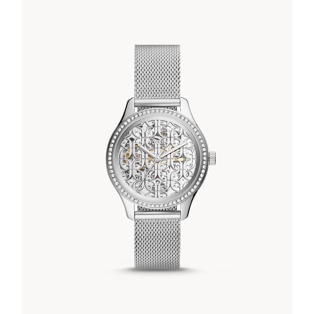 Jam Tangan Wanita  Fossil BQ3712 BQ3712 Rye Automatic Stainless Steel Mesh Authentic