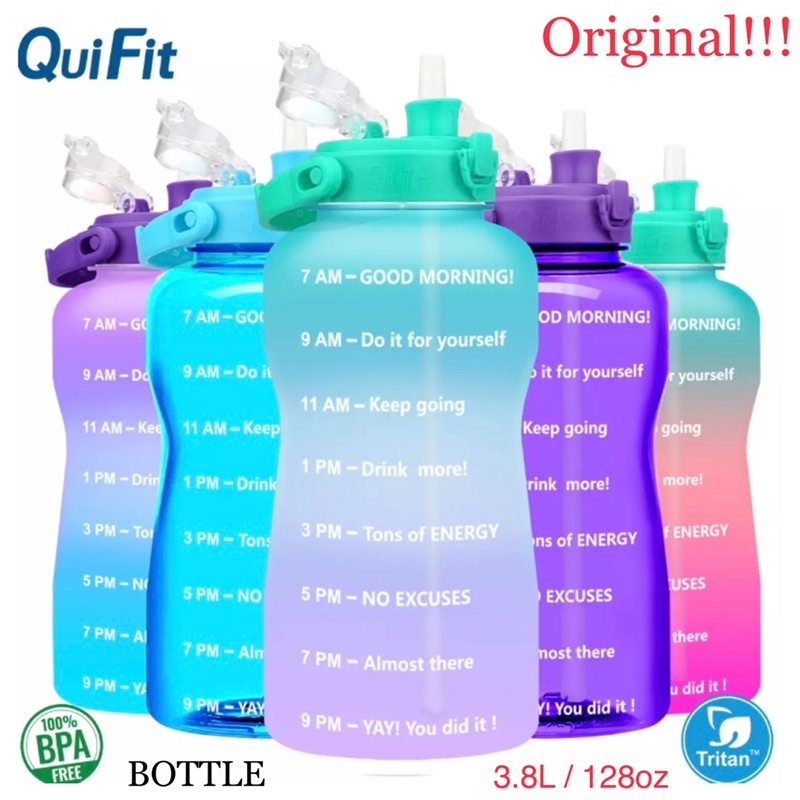 Original QuiFit Bottle Tritan 3.8L/128oz 2in1 Straw and Flop Flip Cap