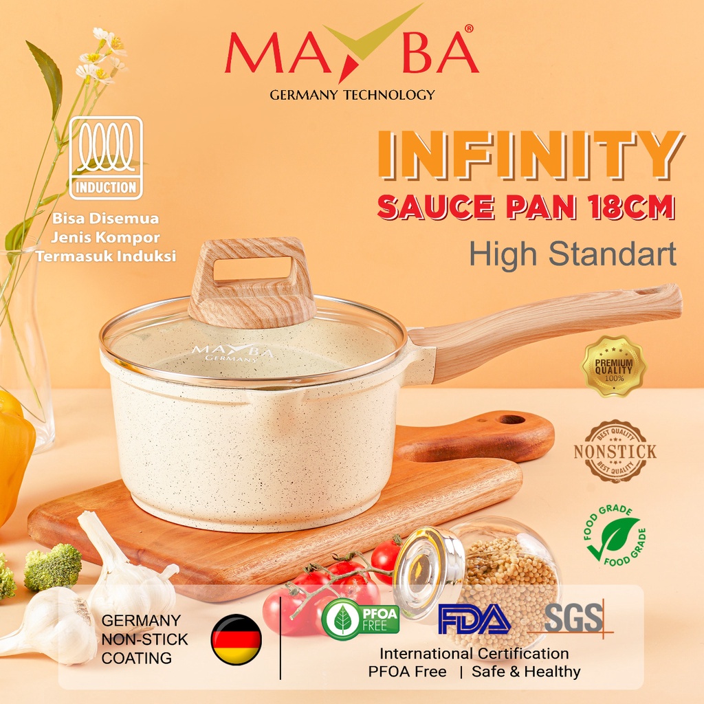 PANCI MAYBA INFINITY MILK PAN 18CM Sauce pan Granit Glow pan maifan stone Bisa Semua kompor Termasuk induksi