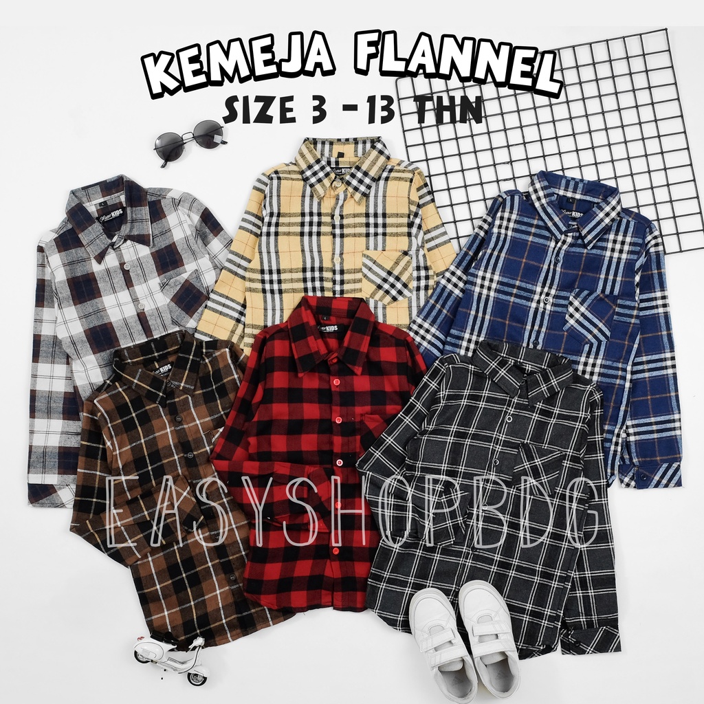 PROMO 11 - 11 SALE - OLIVER KIDS - Kemeja Flannel Anak 3-13 Tahun Kemeja Casual Formal Anak kemeja anak laki motif kotak bahan katun asli