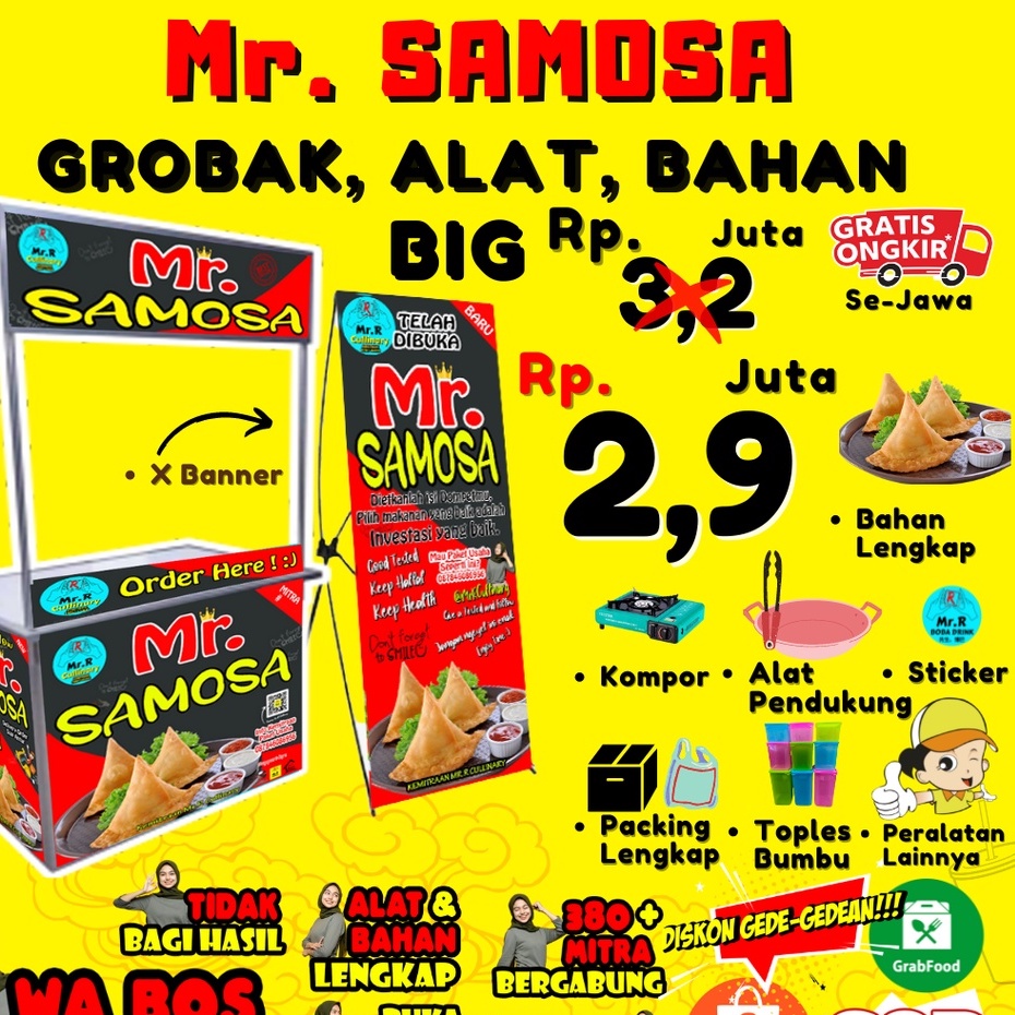

Mr.SAMOSA NEW|| MR.R CULLINARY (FRANCHAISE,PAKET USAHA,KEMITRAAN) GROBAK/BOOTH PORTABLE,ALAT LENGKAP, DAN BAHAN BAKU UTAMA