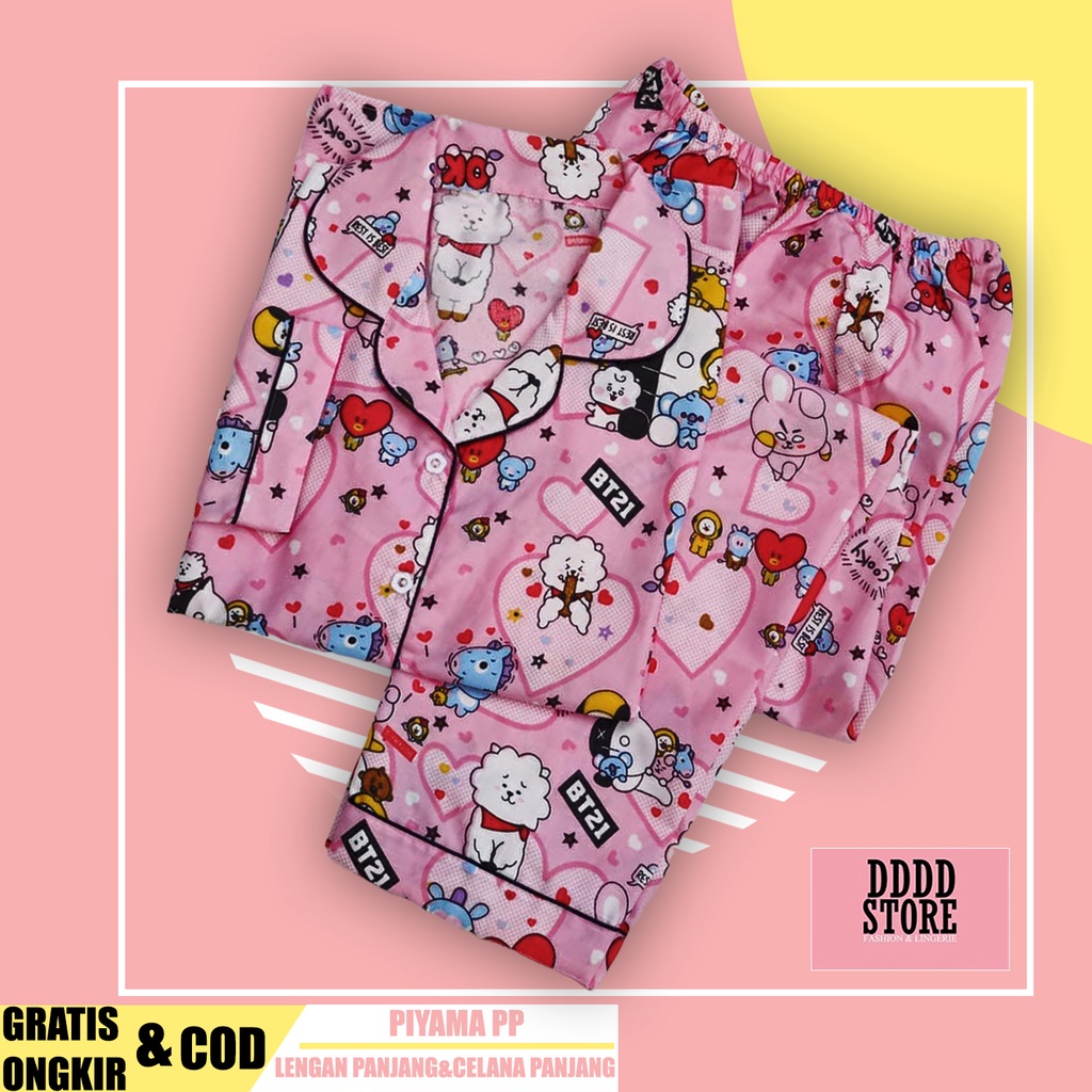 BAJU TIDUR WANITA LENGAN PANJANG / SETELAN PIYAMA WANITA KATUN MOTIF PP-1