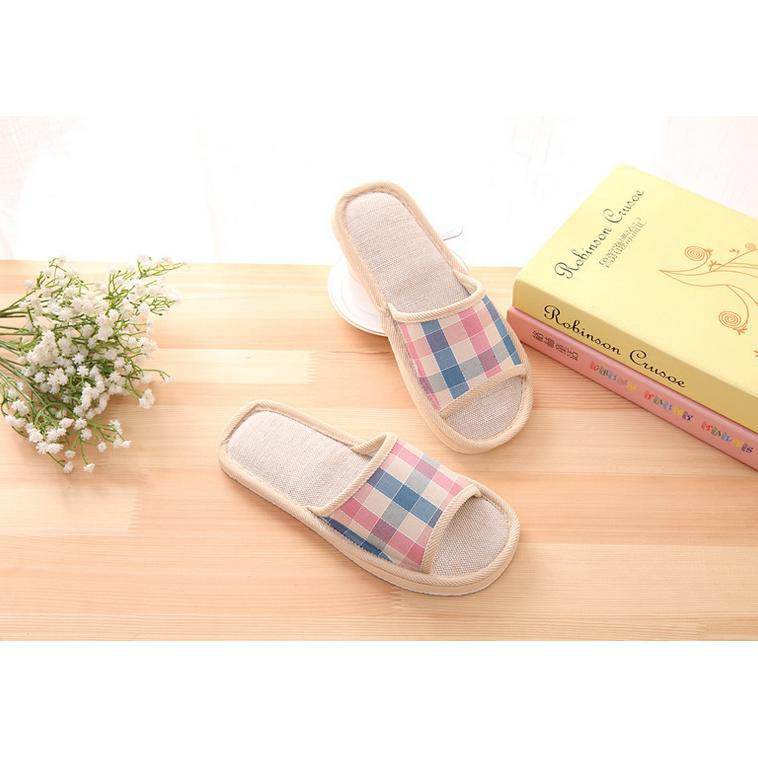 Grab Medan Sandal Selop Linen Indoor Size 37-38 Suihyung  YT3622 Pink Blue