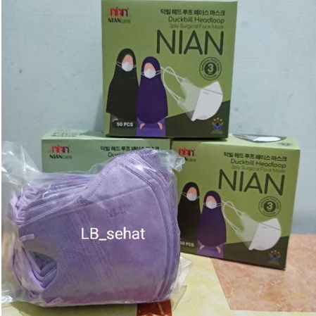 Masker Duckbill Hijab Dewasa Niancare Pastel Purple/Ungu Isi 50 Pcs 3 Ply/Masker Medis Duckbill