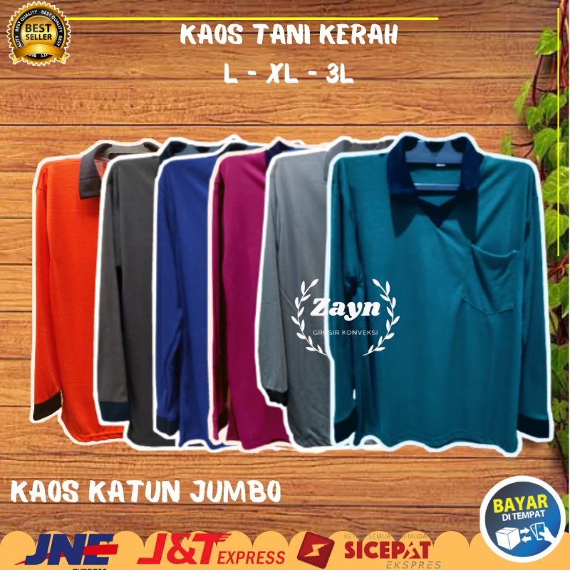 Baju Kaos Atasan Kerja Polos Tebal Krah Baju Bapak Kerah Brondong Proyek Lengan Panjang Berkerah Pria Laki Laki Dewasa Jumbo XL XXL Murah Kaos Oblong T Shirt Pria Jumbo