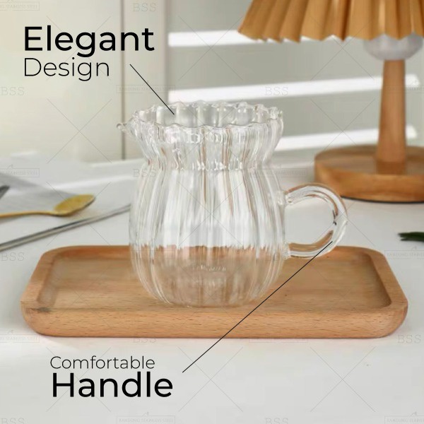 Water Jug Milk Gelas Kaca Corrugated Pitcher Kopi Teh Jus Juice Cantik Unik Drinking Glass Pegangan