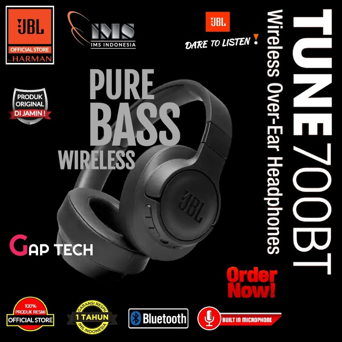 Headphone JBL TUNE 700BT T700BT TUNE700BT Wireless Over Ear s BLACK W2P7 Terlaris Berkualitas Awet