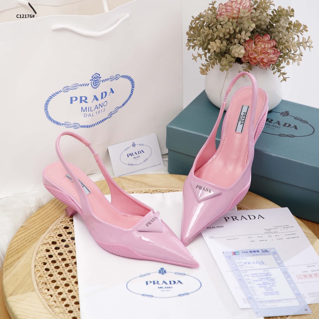 PR Brushed Leather Slingback Pumps Women Heels Sendals C12176