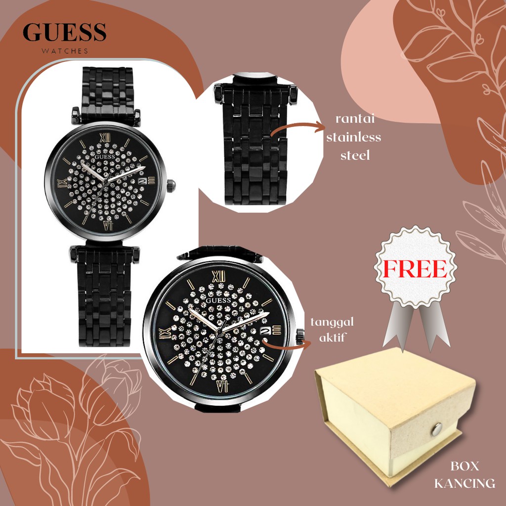 Jam Tangan Analog Wanita Guess Diamond Mode Bisnis Display Kuarsa Jam Wanita Tali Rantai Tahan Air