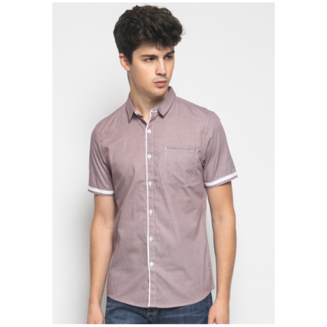KEMEJA CASUAL LGS JOHNWIN MERAH MOTIF