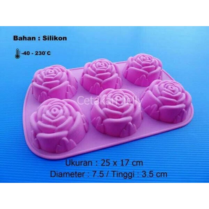 Loyang cetakan jelly agar puding kue silikon silicone rose mawar 6 cavity