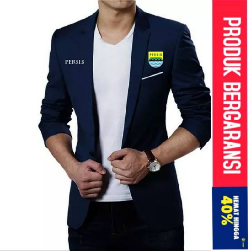Blazer Pria Motif Bordir Logo Jas Blazer Pria