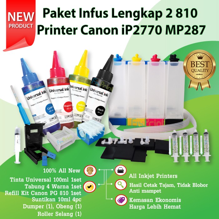 Paket Infus Printer Canon iP2770 MP287 MP237 MP258 Cartridge 810 811 FPTS1736