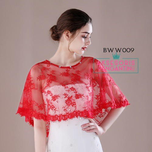 [PRODUK TERBATAS] AKSESORIS WEDDING BROKAT KOREA BOLERO KARDIGAN LACE MERAH BWW009