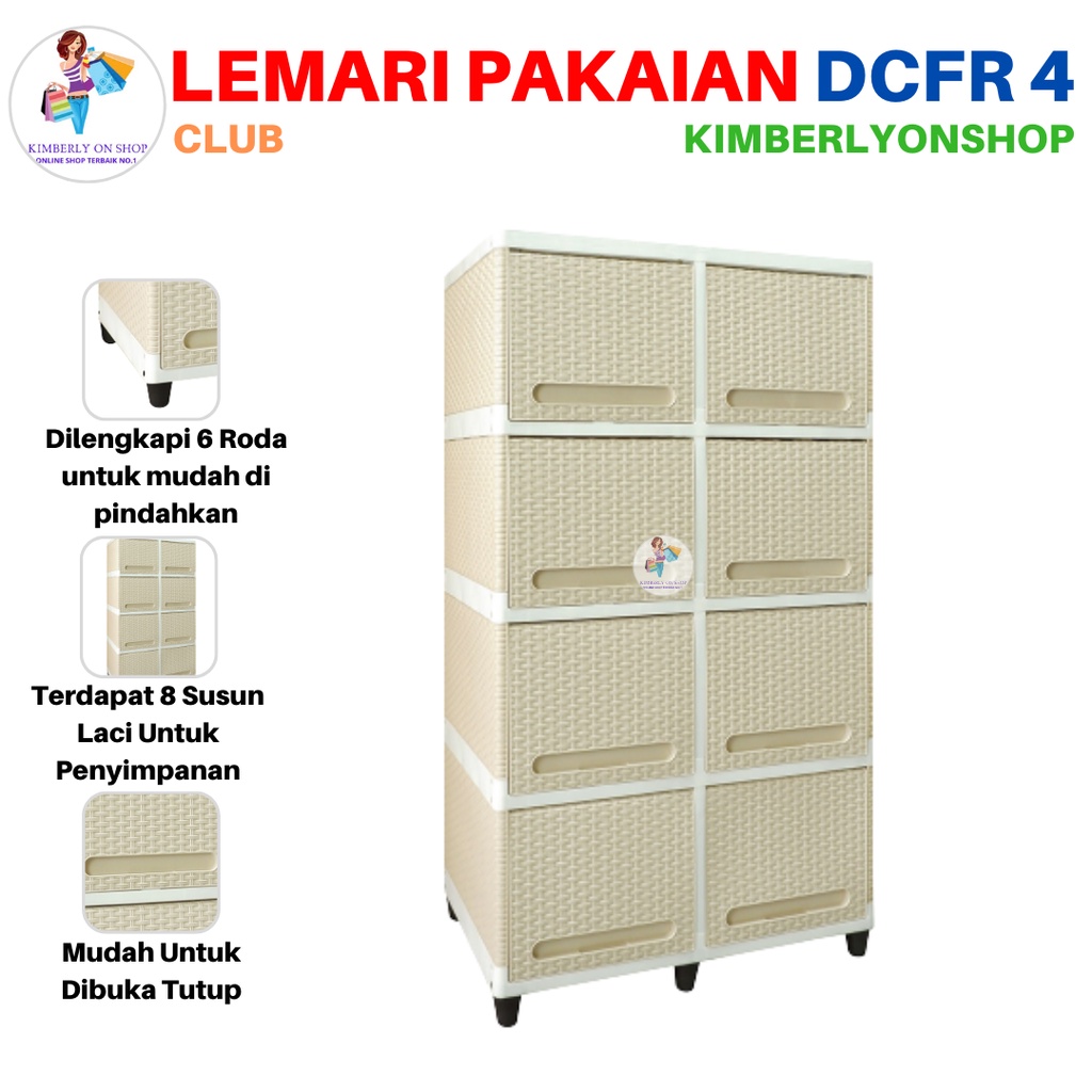 Lemari Pakaian Plastik Laci Clip Flip Double Susun 4 DCFR 4 Club