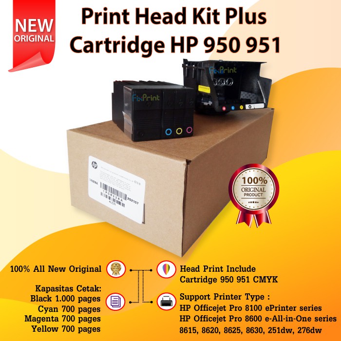 Head Kit Printer HP 8100 8600 8630 276dw 251dw Cartridge 950 951 Ori - HP Officejet 8615, 8620, 8625