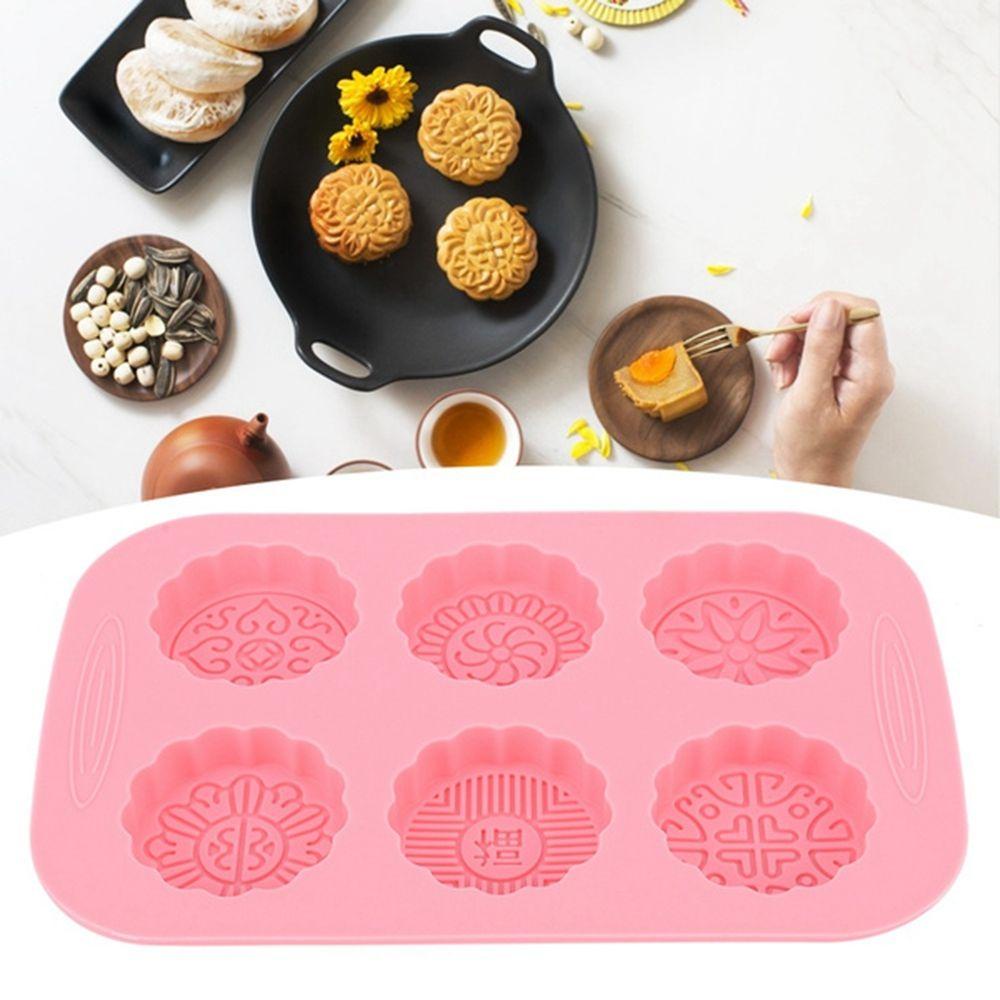 [Elegan] Cetakan Pembuatan Mooncake Reusable 6-rongga Untuk Cookies Membuat Cetakan Muffin Cupcake Silikon Loyang