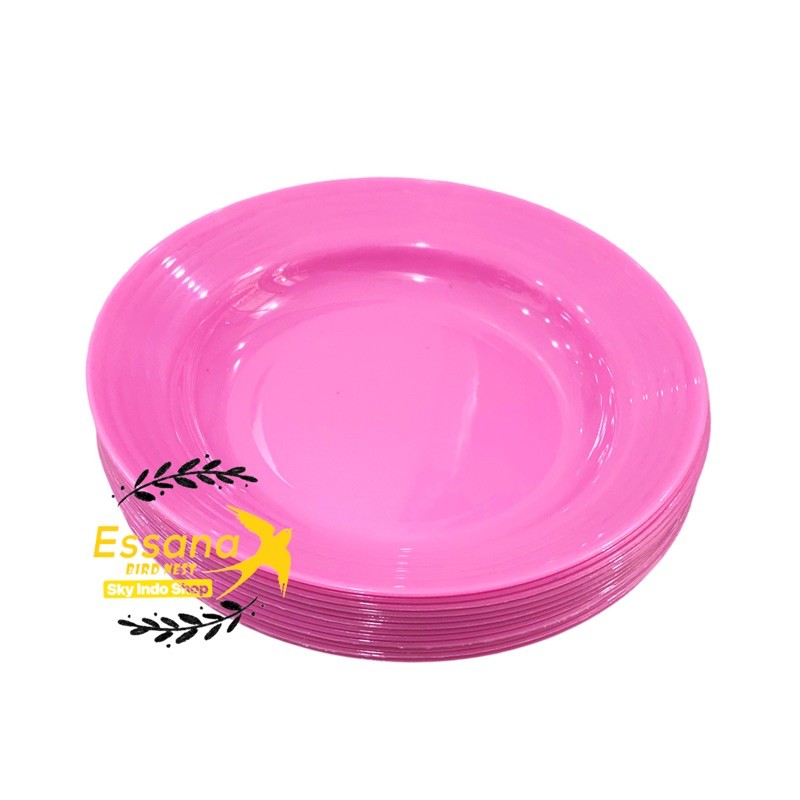 Piring Makan Bulat Plastik 9inch ( Grosir ) Terlaris Termurah Berkualitas ( lusinan ) atau ( 1/2 lusin ) clarissss-Pink isi 12pcs