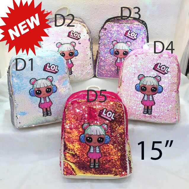 PROMO TERMURAH CUCI GUDANG TAS RANSEL 15&quot; Sequin Usap Backpack Fashion SD / Remaja (Payet Manik Manik) SEDANG