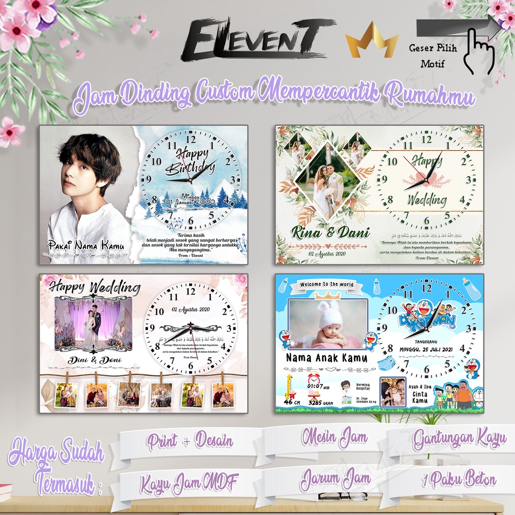 Hadiah Jam Dinding Custom Foto Unik Elegant Lucu Hadiah Kado Pernikahan Gift Ultah Biodata Anak Bayi Happy Wedding Wisuda Nikah Birthday Kenangan Pacar Sahabat Bingkai Photo MDF Engagement Keluarga Anniversary Barakallah Fii umrik Graduation Guru Murah