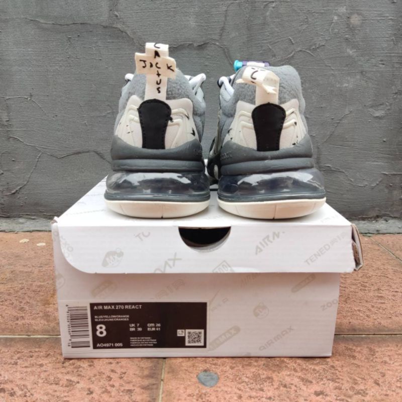 Sepatu Nike Air max 270 cactus Jack x Travis scoot Grey BNIB original Made in Vietnam / sepatu casual / sepatu pria