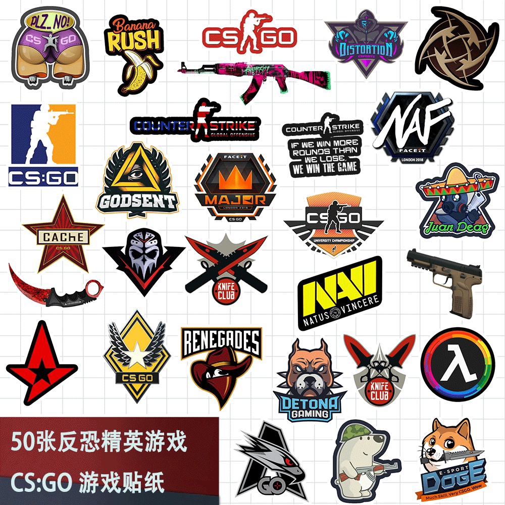 50pcs / lot Graffiti Anime Cs Go Funny Stickers Waterproof For Laptop / Motorcycle