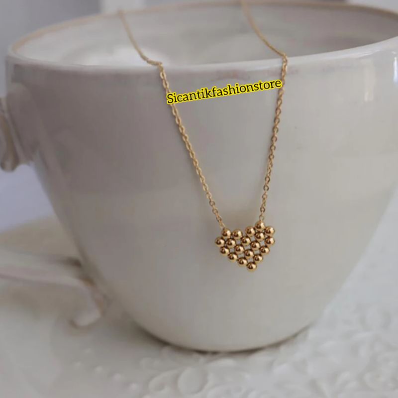 Kalung Titanium Wanita Liontin Love Gold Terbaru Terlaris Anti Karat selamanya Kalung Wanita Kekinian Mewah Liontin Love Gold