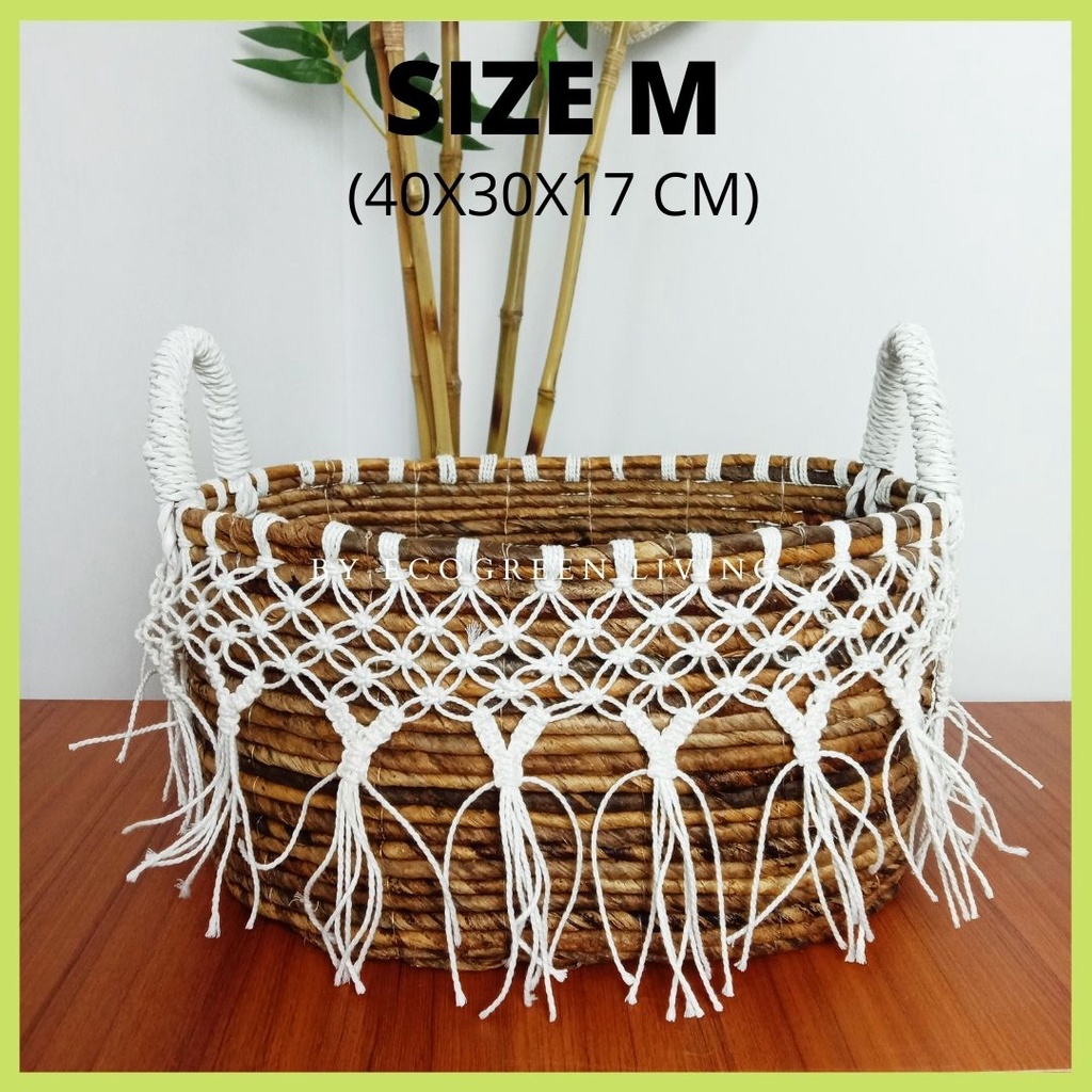 KERANJANG ANYAMAN PELEPAH PISANG OVAL RAJUT MACRAME